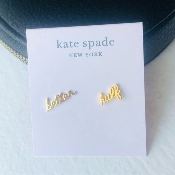 Kate Spade Better Half Gold Script Stud Earrings NWT - Picture 2 of 5